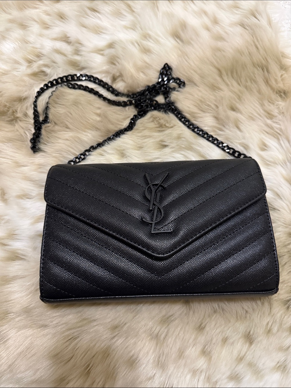 Black Quilted Monogram Chain Shoulder Bag